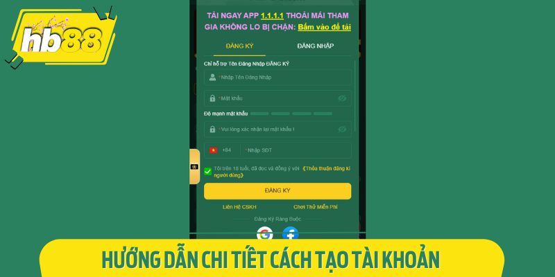 Quy trình đăng ký tài khoản HB88 nhanh chóng trên website