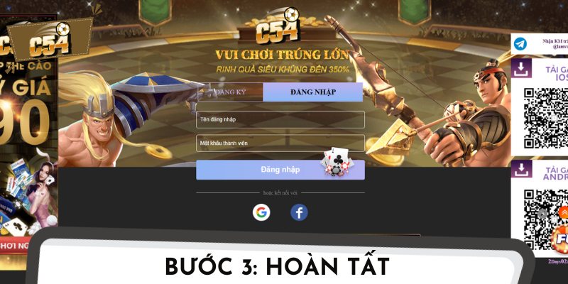 Hoàn thành các bước đăng nhập