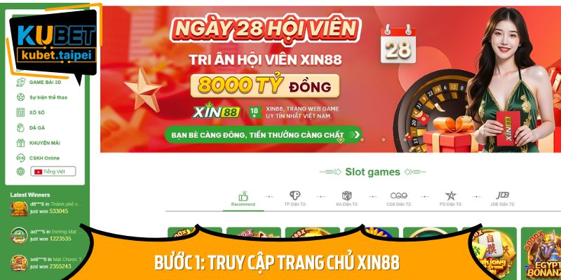 Người chơi truy cập vào trang chủ của Xin88